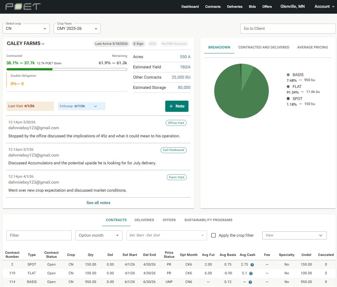 Gradable Buyer — unified grower profile with contracts, contacts, and account snapshot