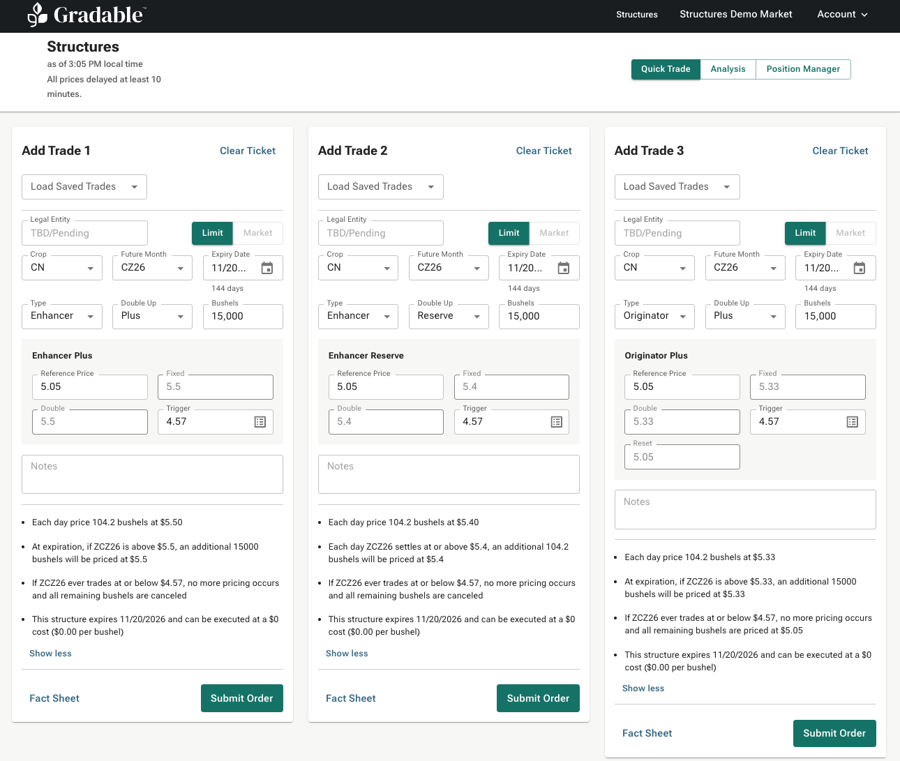 Gradable Financial Pricing Tool — accumulator structuring with live pricing, hedge routing, and execution desk handoff