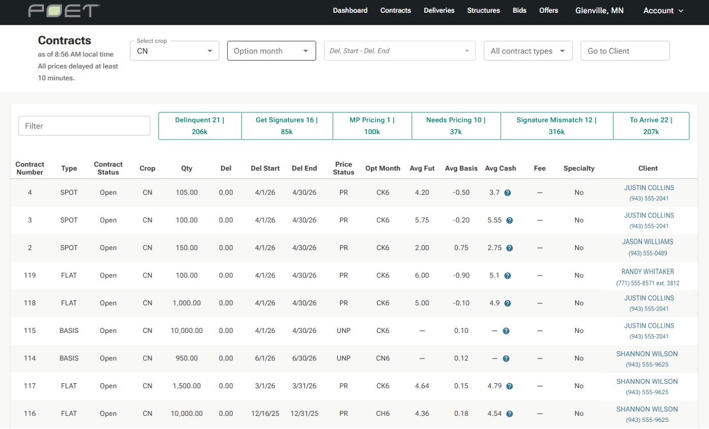 Gradable Buyer — full grower file with contracts, tickets, settlements, and activity timeline in one screen
